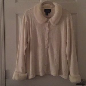 Pearl Beaded Cardigan w/ Faux Fur Trim 1X